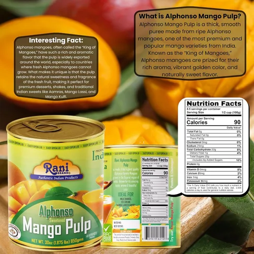 Miniatura 2 de Puré de pulpa de mango Rani (hace batidos de mango Lassi) Alphonso endulzado 30 onzas (1.875 libras) 29.98 oz ~ Kosher Todo natural Sin OMG