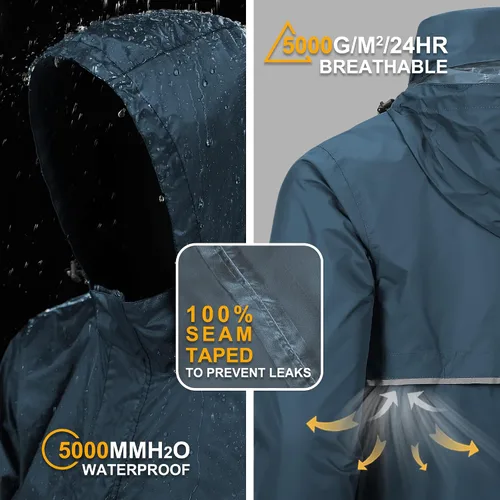 Miniatura 54 de Outdoor Ventures Chaqueta de lluvia para hombre, impermeable, ligera, plegable, para senderismo, golf, correr