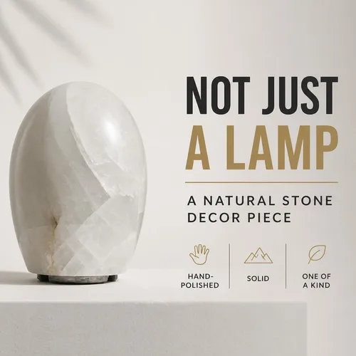 Miniatura 2 de Lámpara de piedra de calcita natural, cristal sólido de 15 libras (15.4 lbs), lámpara de mesa única hecha a mano, brillo cálido y regulable