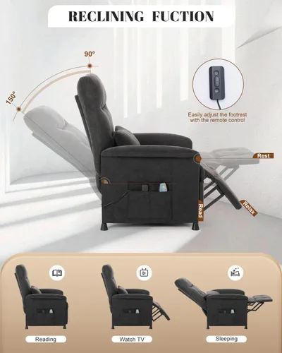 Miniatura 4 de Silla reclinable eléctrica para adultos, sofá reclinable eléctrico con masaje térmico y vibración, reclinable ajustable con bolsillo lateral