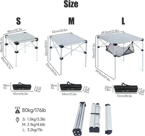 Miniatura 3 de iClimb Mesa ligera y estable de aluminio plegable cuadrada enrollable con bolsa de transporte para acampar, picnic, patios traseros, barbacoa