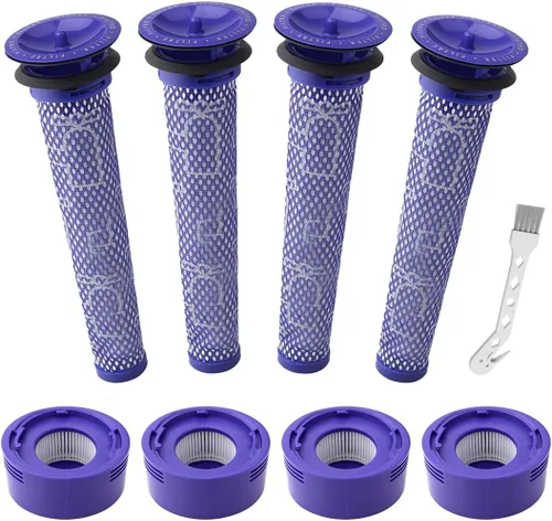 Paquete de 8 filtros de vacío de repuesto para Dyson V7, V8 Animal y V8 Absolute Vacuum, 4 postes, 4 prefiltros, reemplaza la pieza # 965661-01 y