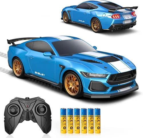 AEROQUEST Auto a control remoto Ford Shelby Super Snake, con licencia oficial a escala 1:16 2.4GHz RC Muscle Car con faros LED, vehículo de juguete