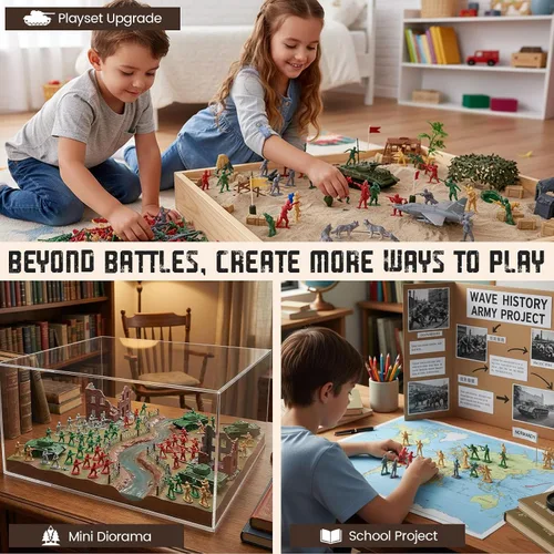 Miniatura 5 de LovesTown Juego de soldados de juguete multijugador, 120 unidades de hombres del ejército en 4 colores, rellenos de calcetines para niños