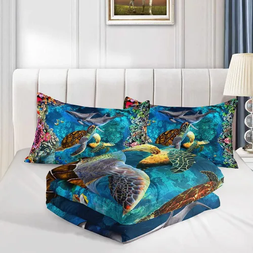 Miniatura 3 de CVHOUSE - Juego de edredón de tortuga marina, juego de cama de tortuga marina oceánica para niños y adolescentes, juego de edredón de tortuga marina