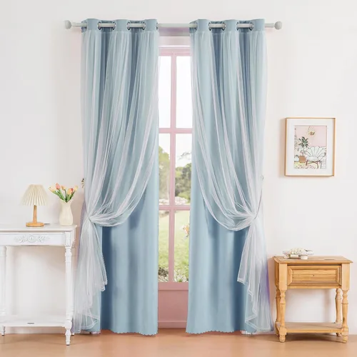Miniatura 24 de Anytime Cortinas opacas y transparentes para ventana, par de paneles de cortinas lisas con ojales en la parte superior, 35 pulgadas de ancho x 63