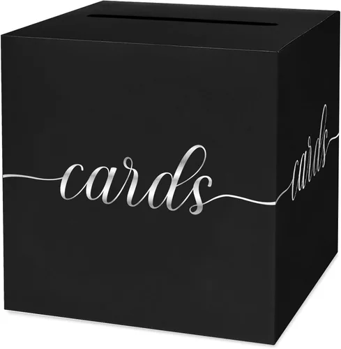 Miniatura 15 de 1 Paquete Caja de Tarjetas Negra y Dorada para Fiesta, Caja de Tarjetas de Regalo Negra de 8.7" para Cumpleaños, Boda, Baby Shower, Jubilación