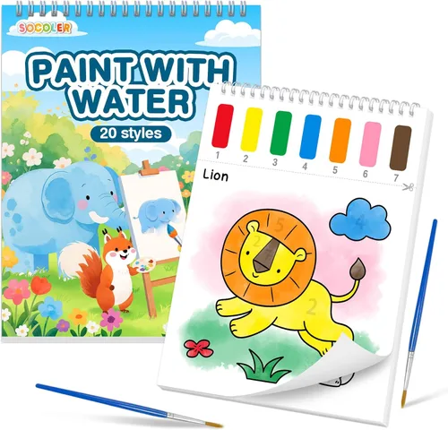 Miniatura 13 de Libros de pintar con agua SOCOLER para niños pequeños, papeles de pintura de acuarela sin desorden con tema de tráfico para niños, kit de pintura