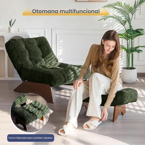 Miniatura 7 de MAXYOYO - Sillón decorativo con otomana y respaldo ajustable, silla capitoné para sala, reposera con reposapiés, silla moderna y acogedora Verde