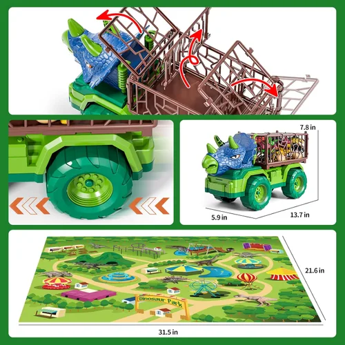 Miniatura 4 de Juguetes de dinosaurio para niños de 3 a 5 años, juego de camión de transporte de dinosaurios con 8 figuras de dinosaurio y tapete de juego, regalo