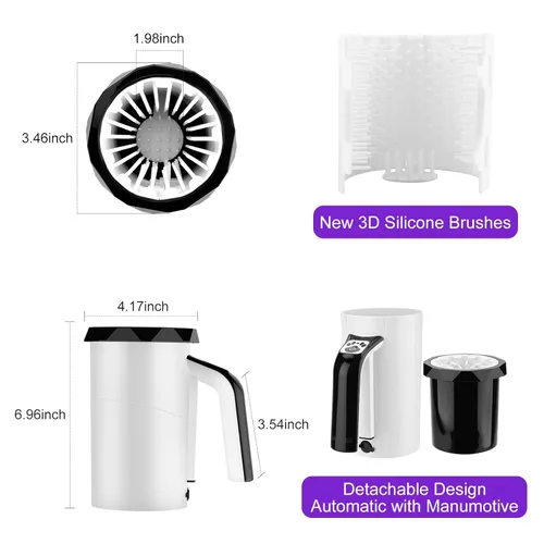 Miniatura 8 de MYPIN Limpiador automático recargable de patas de perro, color negro, taza portátil para lavadora de patas de mascotas con cepillo de silicona