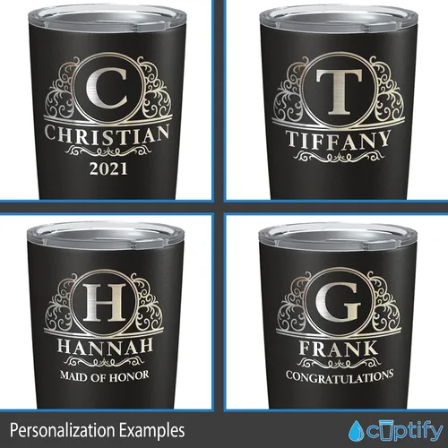 Miniatura 5 de Vaso personalizado de regalo de cumpleaños para mujeres y hombres, elaborado círculo monograma grabado en negro, taza personalizada de acero