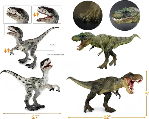 Miniatura 8 de Gemini&Genius Tyrannosaurus Rex y Velociraptor Set con mandíbula movible, juguetes de dinosaurio, figuras de acción del mundo de dinosaurios