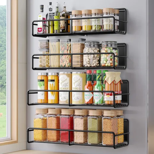 Mystozer Paquete de 4 Estantería Magnética para Especias para Refrigerador, Organizador Magnético de Estante para Nevera para Almacenamiento de