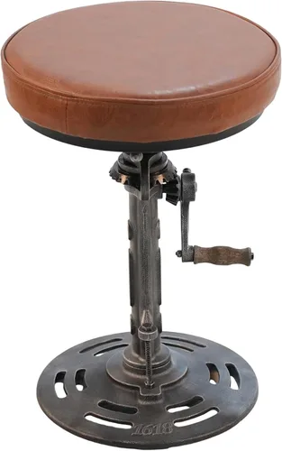 Miniatura 8 de LOKKHAN Taburete de bar industrial vintage estilo steampunk americano, estilo retro, base de hierro fundido giratoria, parte superior de cuero