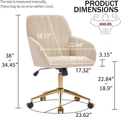 Miniatura 3 de YITAI Sillones de escritorio de oficina de terciopelo con base dorada y ruedas, sillas de tocador tapizadas modernas giratorias 360 grados de altura