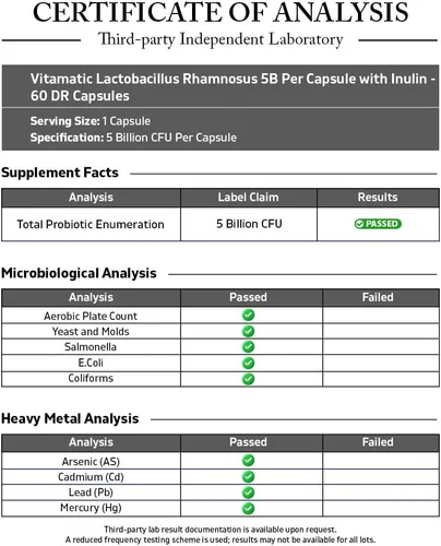 Miniatura 4 de Vitamatic Lactobacillus Rhamnosus 5 mil millones por cápsula DR (10 mil millones por 2 cápsulas) – 60 unidades – Apoyo digestivo avanzado e