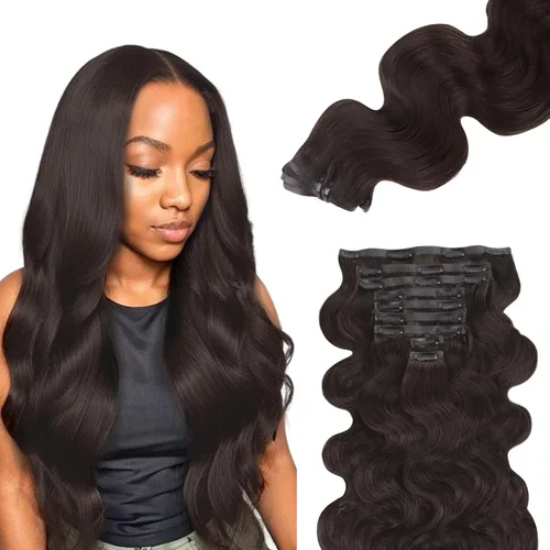 Miniatura 48 de Lashey - Extensiones de cabello con clip sin costuras, de cabello humano real, 7 unidades, 110 g, 14 pulgadas, color negro natural, lacio