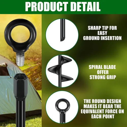 Miniatura 3 de Chumia 3 Piezas Anclas de Suelo de 18 Pulgadas con Hoja Espiral, Anclas de Tierra Resistentes, Kit de Cobertizo de Metal para Conjunto de Columpios