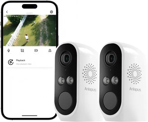 Anlapus Cámara de seguridad WiFi de 3 MP 2K para exteriores e interiores, 2 cámaras WiFi6 y 2.4 GHz enchufables para seguridad del hogar, visión