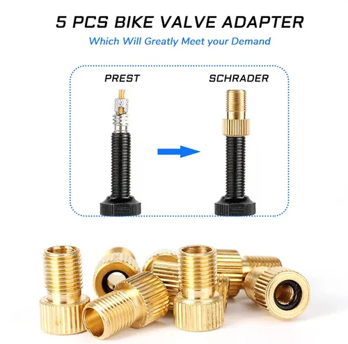 Miniatura 2 de 5 adaptadores de válvula Presta para bicicleta, convierte la válvula Presta a Schrader, funciona con compresores de aire, bombas y más, herramienta