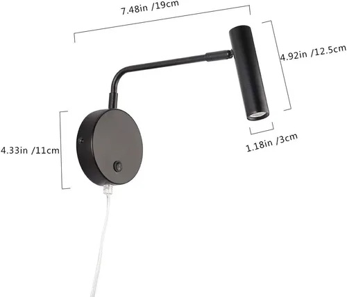 Miniatura 7 de Joossnwell Luces de pared con cable de enchufe, lámparas de pared industriales para dormitorio con interruptor de encendido y apagado, blanco