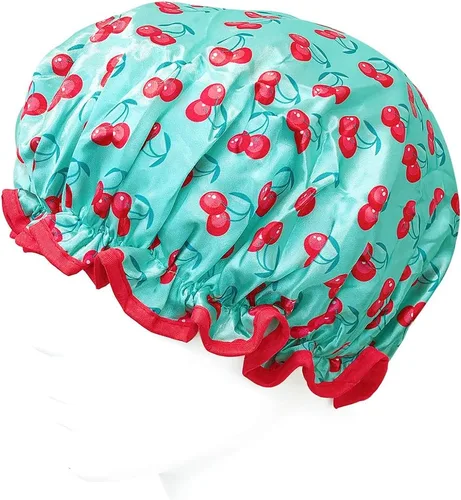 Miniatura 3 de allydrew Gorros de ducha impermeables reutilizables para cabello largo, cerezas