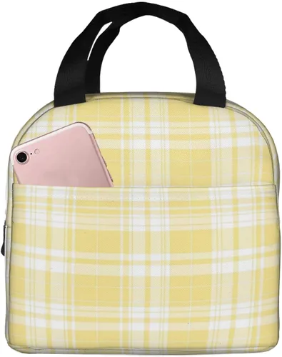 Miniatura 47 de Lonchera con diseño a cuadros azules aislada, bolsa térmica para almuerzo para adultos, niños, niñas, mujeres, oficina, trabajo, escuela, picnic