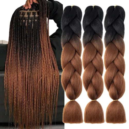 Miniatura 29 de Beige (613) Cabello trenzado 6 paquetes de extensiones de cabello sintético de 24 pulgadas, extensiones de cabello trenzado Jumbo Ombre trenzado