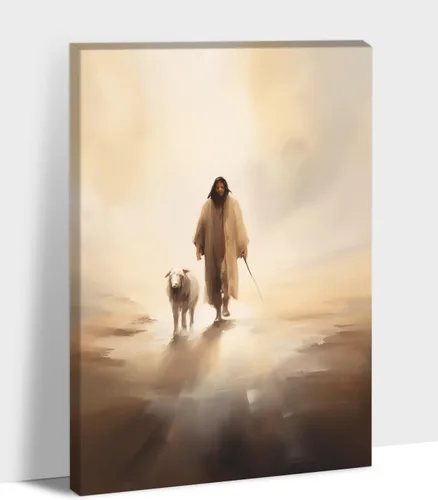 Arte de pared en lona de Jesús y Cordero, Imagen de Jesús Corriendo tras la Oveja Perdida, Arte de pared religioso de Jesús Dejando las 99, Pinturas