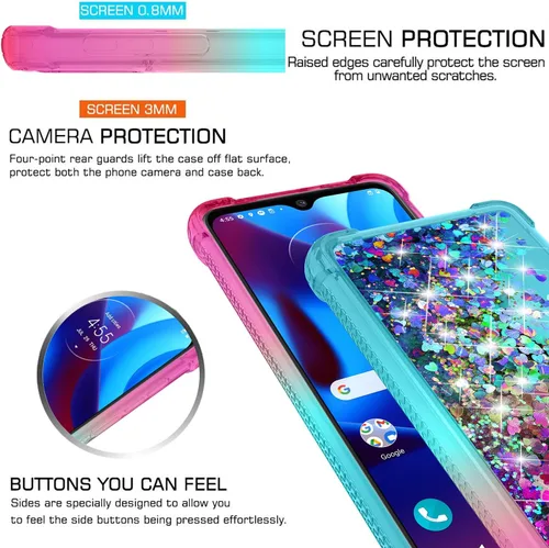 Miniatura 2 de Funda para teléfono Moto G Pure, Moto G Play 2023 con protector de pantalla HD, diseño de arena movediza con purpurina líquida flotante en degradado