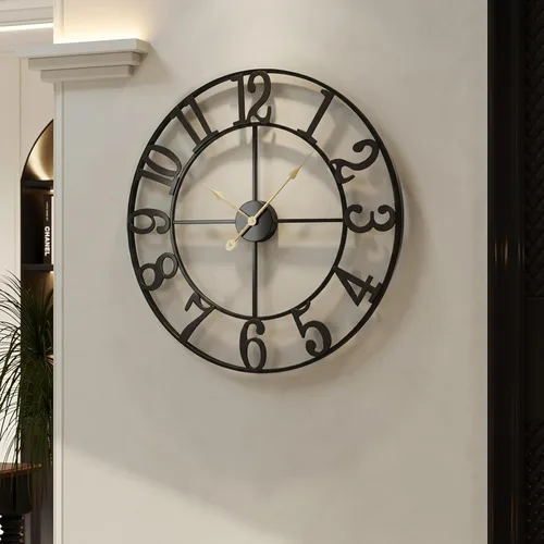 Miniatura 64 de Reloj de pared negro de 16 pulgadas decorativo, moderno reloj de metal para sala de estar, funciona con pilas, silencioso, sin tictac, números