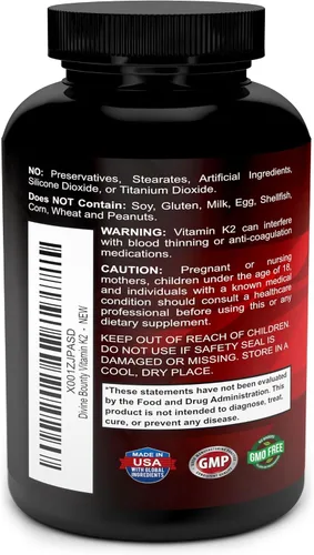 Miniatura 3 de Divine Bounty Vitamina K2 (MK7 y MK4) con suplemento D3 – Vitamina K y D como MK-7 100mcg, MK-4 500mcg y 5000 UI de vitamina D3 3 en 1 fórmula