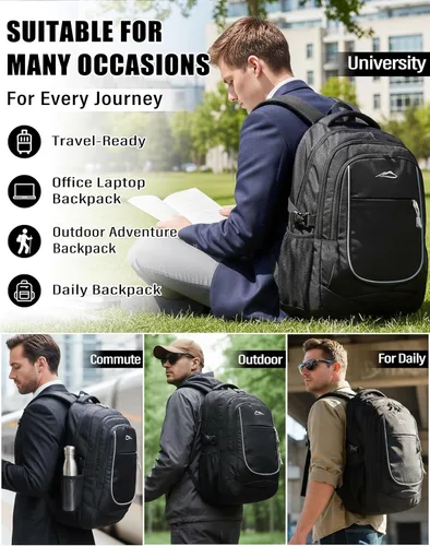 Miniatura 6 de ProEtrade Mochila para universidad, viajes, negocios, senderismo, apta para laptop de hasta 15.6 pulgadas, Negro, 15,6 pulg., Mochilas Daypack