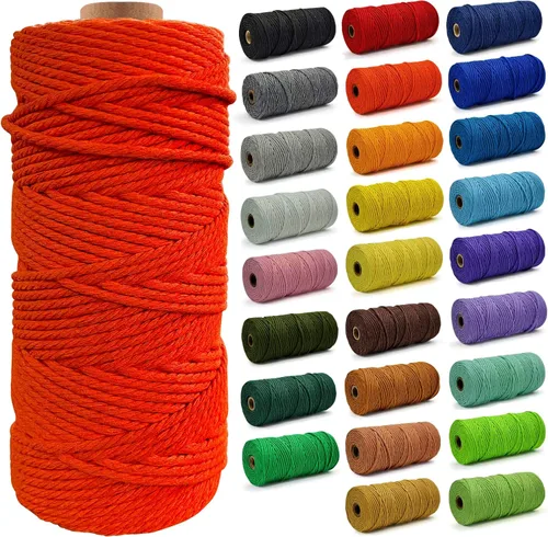 Miniatura 37 de Cuerda de Algodón 8mm x 20 Yardas - Cuerda de Macramé Natural Sin Blanquear - Cuerda de Algodón Trenzada de 3 Hilos para Colgar en la Pared, Blanco