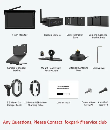 Miniatura 7 de Foxpark Cámara de respaldo inalámbrica magnética con monitor de pantalla dividida de 7 pulgadas, instalación de bricolaje de 2 minutos y sistema
