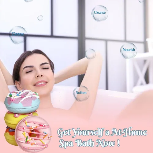 Miniatura 5 de KAV Set de regalo de bombas de baño en forma de dona – Kit de 4 bombas de baño orgánicas hechas a mano con aceites esenciales – Regalo de spa