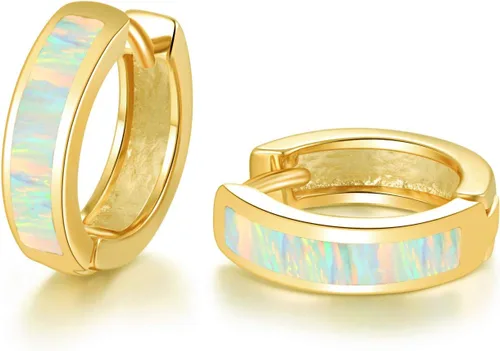 Miniatura 25 de CiNily Aretes Huggie de ópalo con bisagras, chapados en oro, hipoalergénicos, pequeños aretes de aro para mujeres, adolescentes, niñas, hombres