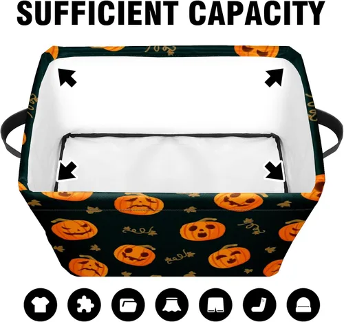 Miniatura 3 de Cesta de almacenamiento espeluznante de Halloween, bolsas de truco o trato, cubo de almacenamiento plegable grande, organizador plegable de 10 x 14