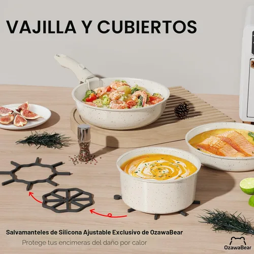 Miniatura 6 de Juego de 23 ollas y sartenes antiadherentes, juego de utensilios de cocina de cerámica no tóxicos con asas desmontables, utensilios de cocina