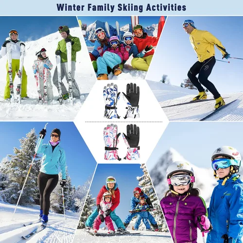 Miniatura 6 de Zando Guantes de nieve para niños y niñas, guantes impermeables de invierno, guantes de esquí para niños, guantes de viento cálidos