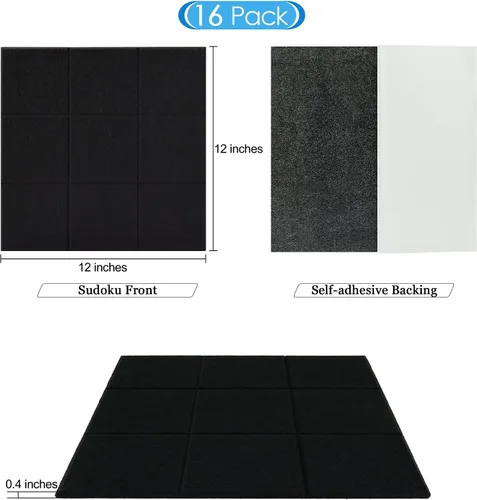 Miniatura 2 de BXI Absorbedor de sonido, paquete de 16 paneles autoadhesivos de absorción acústica de 12 x 12 x 0.4 pulgadas, paneles de absorción de sonido