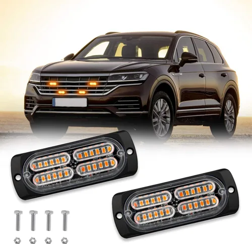 2 luces estroboscópicas de emergencia, montaje en superficie universal, ámbar, ultra delgado, función de sincronización, advertencia, luces