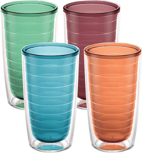 Tervis Vaso aislado de mesa transparente y colorido fabricado en Estados Unidos con doble pared, taza de viaje que mantiene las bebidas frías y