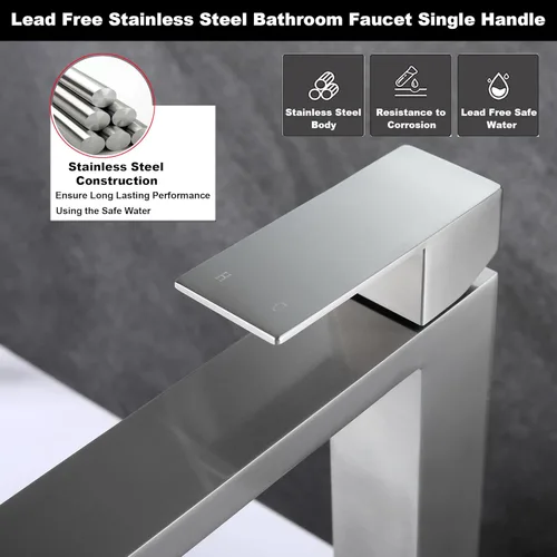 Miniatura 5 de Grifo de lavabo para recipiente de baño, de níquel cepillado, grifo alto de baño de un solo agujero y una sola manija, grifo alto de baño de níquel