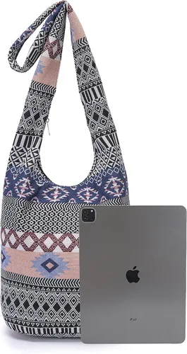 Miniatura 51 de Bolsa de hombro para mujer, de lona en estilo hippie/bohemio para llevar cruzada al hombro, disponible en diferentes colores y estampados