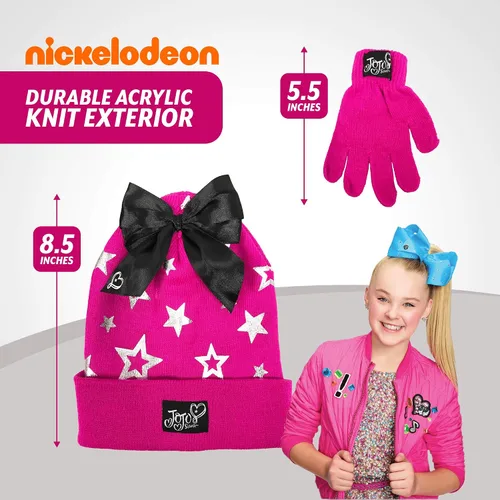 Miniatura 4 de Nickelodeon JoJo Siwa - Juego de guantes y gorro de invierno para niñas 4 a 7 años