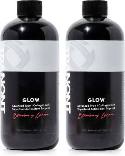 Tranont Glow | Strawberry Banana | Paquete de 2 | Colágeno tipo 1 con soporte antioxidante superalimento | para cabello, piel, uñas y articulaciones