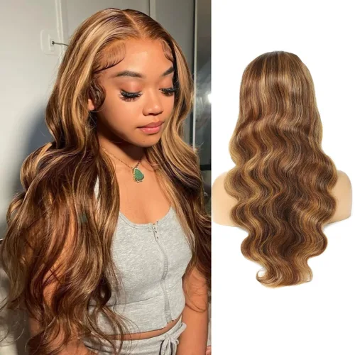 Miniatura 26 de ALHER Pelucas de cabello humano con encaje frontal de gorra pequeña #4/27 rubio miel con reflejos, pelucas de encaje frontal de 13 x 4 con cabello