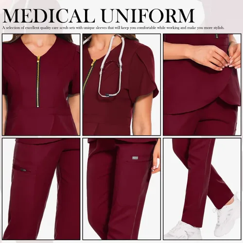 Miniatura 4 de VIAOLI Conjunto de ropa quirúrgica para mujer con cremallera, conjunto médico de enfermería y pantalón de enfermería, diseño moderno y sexy
